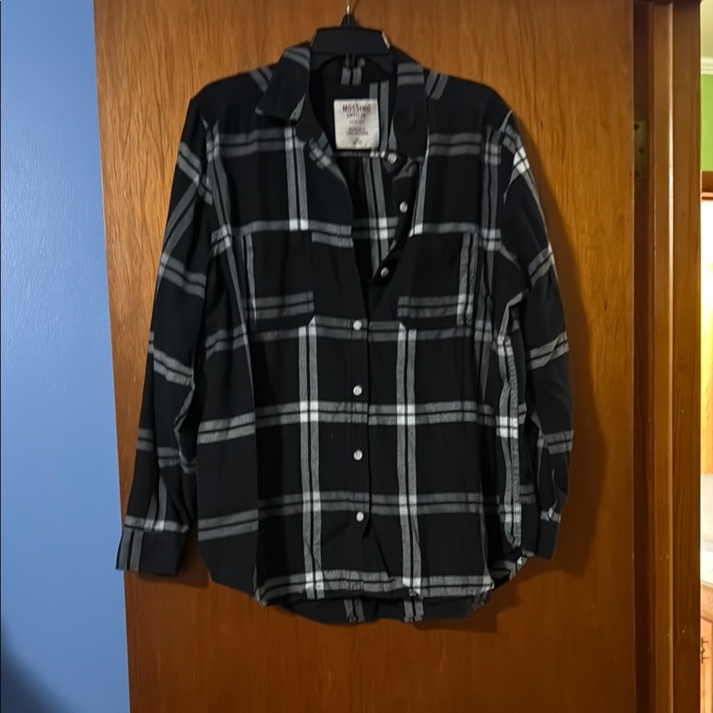 Black and White Plaid Button-Up Shirt